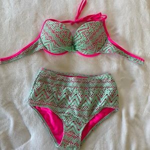 Teal lace bikini set